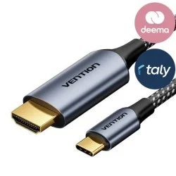 Vention cotton braided usb-c to hdmi-a 4k hd cable 1.8m aluminum alloy type - gray